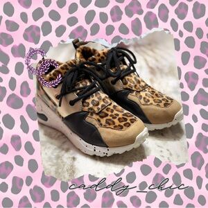 Brash Leopard Wedge Sneakers Size 9 – Black Gold Tan Faux Fur Animal Print EUC
